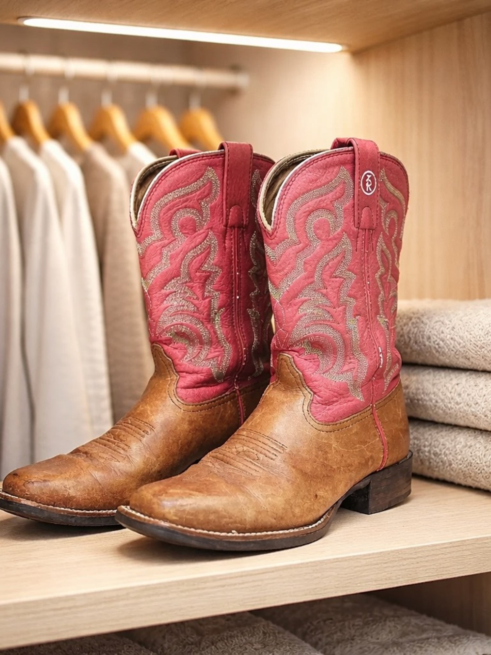 Tony Lama Brown&Pink Western Cowgirl Square Toe Boots Womens Size 7.5 B RR2100L